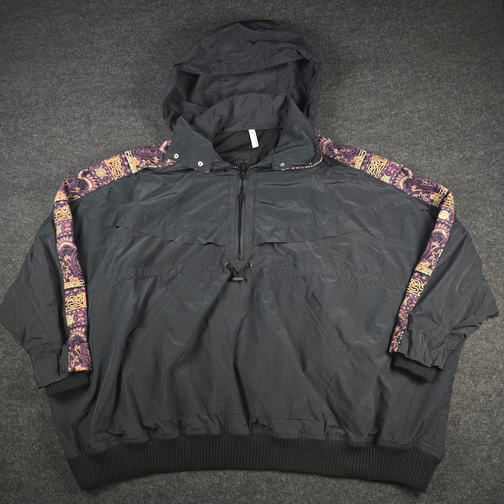 FP Movement Womens Black Way Home Anorak Jacket Paisley Boxy Oversized Size S